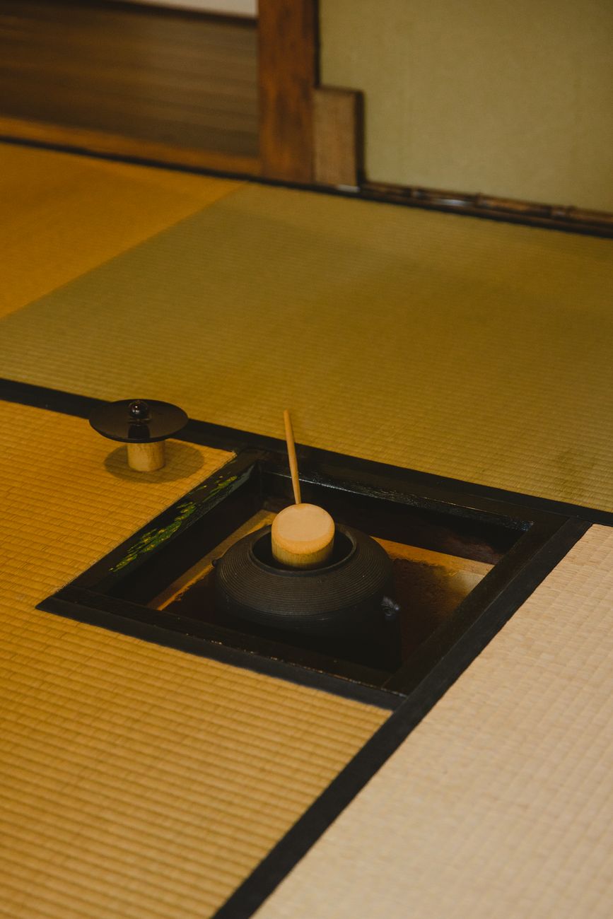 Traditional Japanese tea set in a wooden room